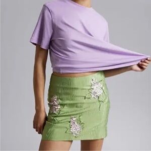 & OTHER STORIES floral appliqué embroidered mini skirt green jacquard size 10 US